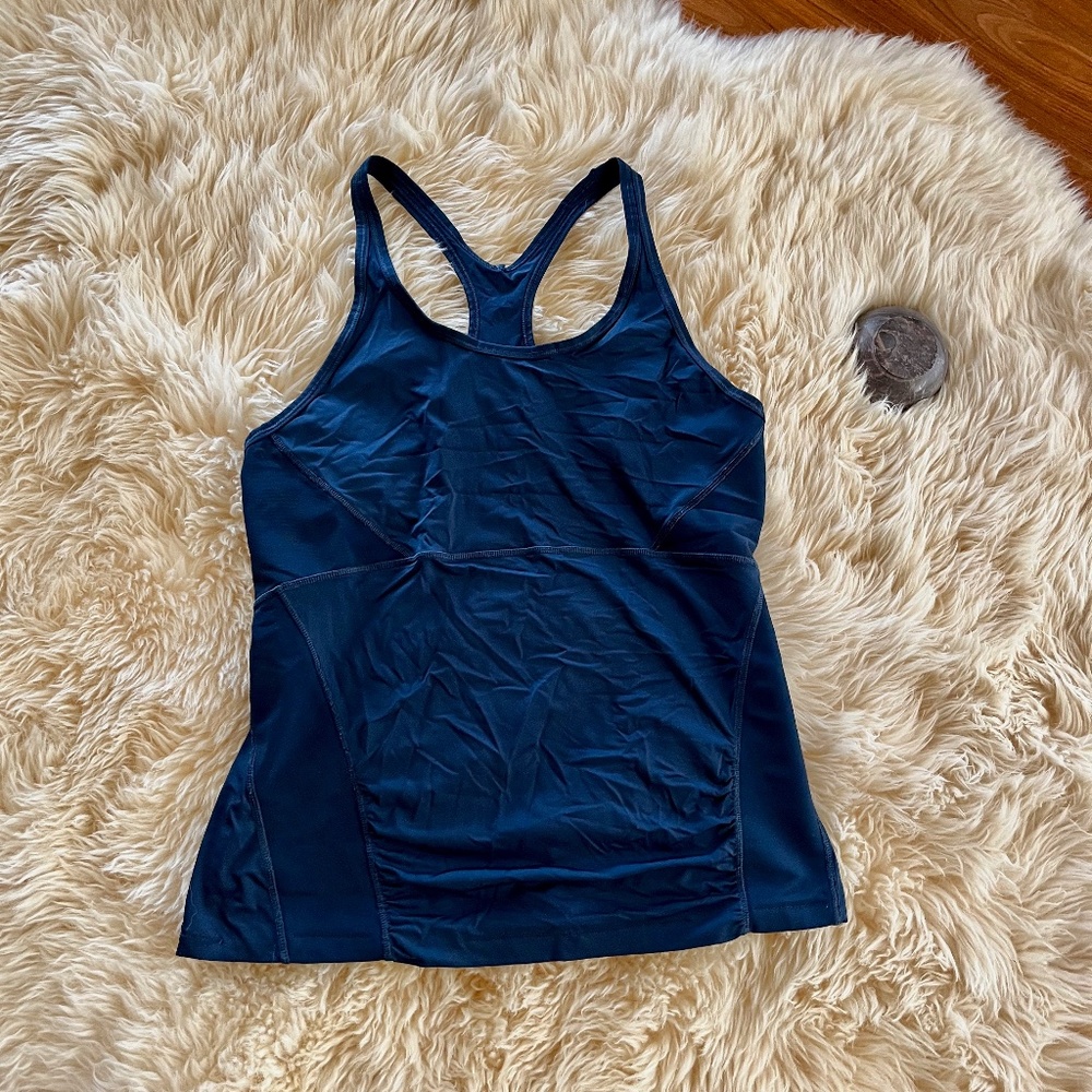 Athleta Tank Top Size M Racerback Tank Navy Ruched Panels